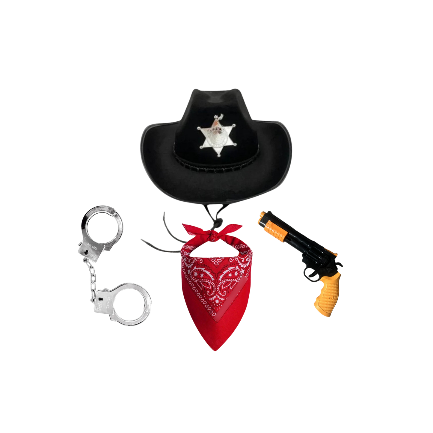 Set Disfraz Sheriff Cosplay Sombrero Pistola Esposas Bandana