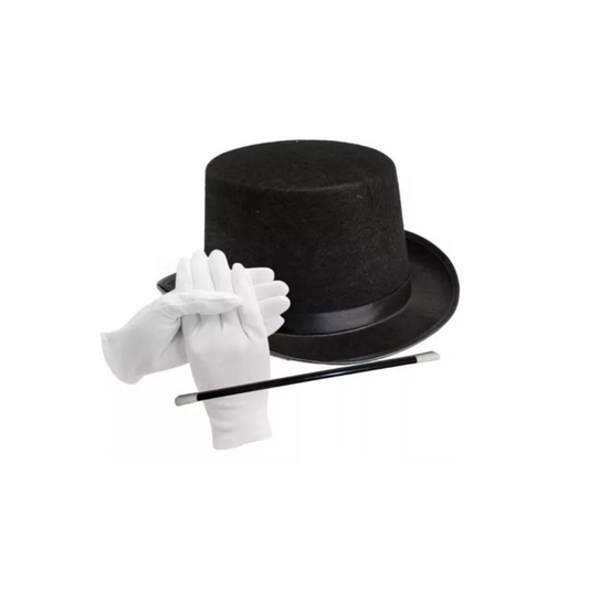 Sombrero De Mago + Varita + Guantes Para Adulto