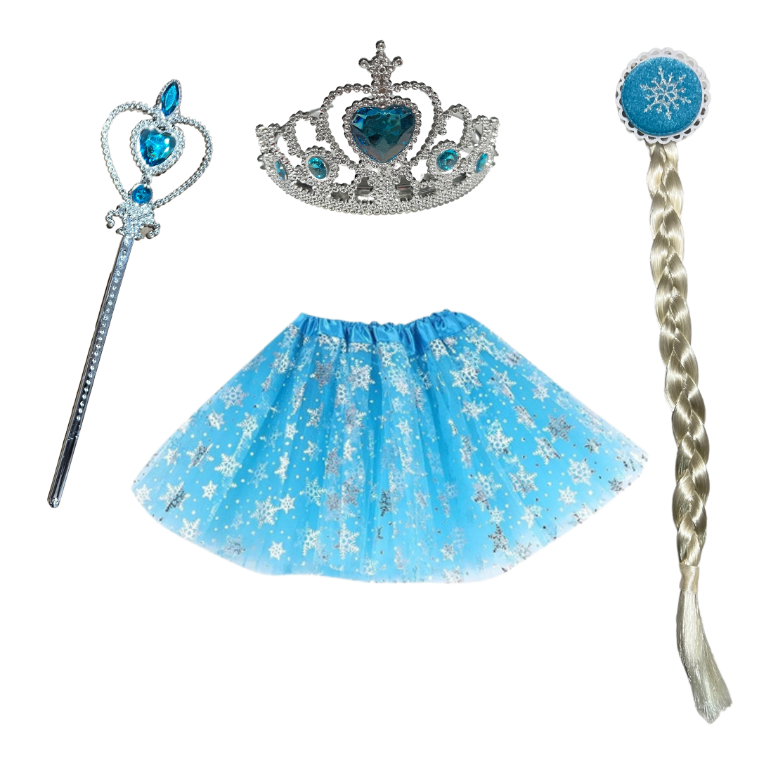Set Disfraz Elsa Frozen Corona/varita/mechon Y Tutu
