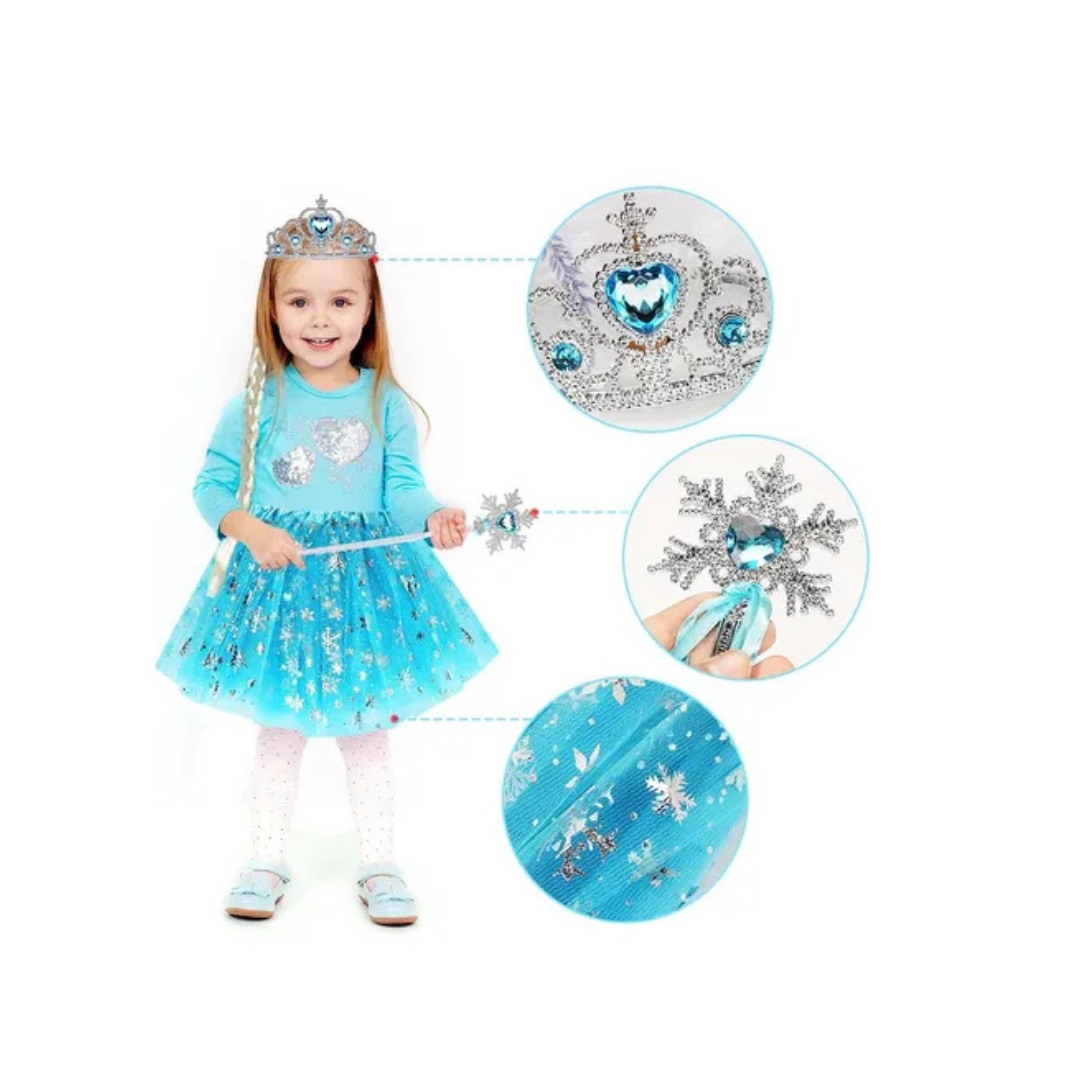Set Disfraz Elsa Frozen Corona/varita/mechon Y Tutu