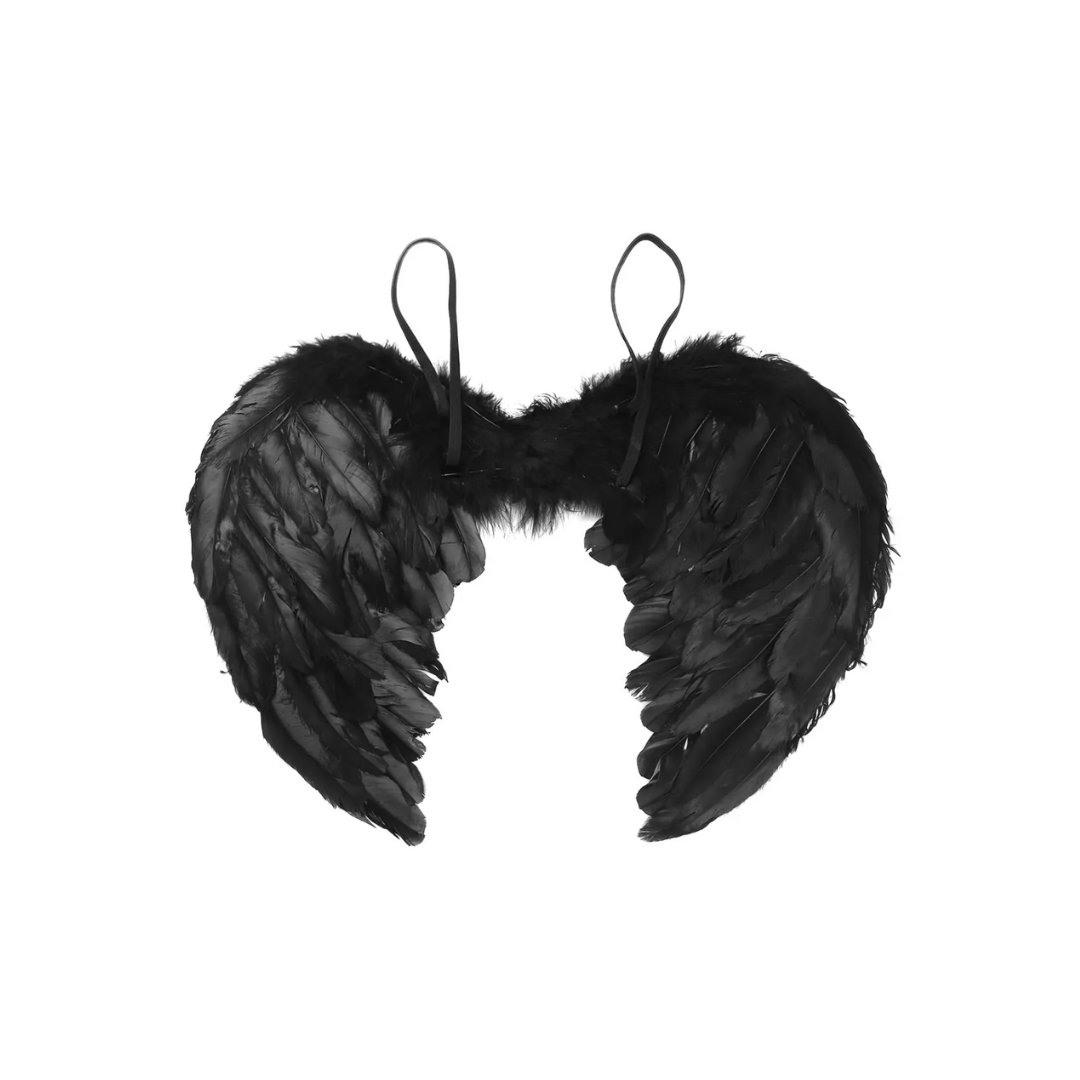 Set Angel Negro/blanco Alas Plumas + Guantes