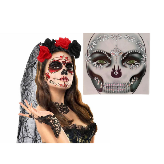 Set Cintillo Catrina+accesorios Brillantes Rostro Hallloween
