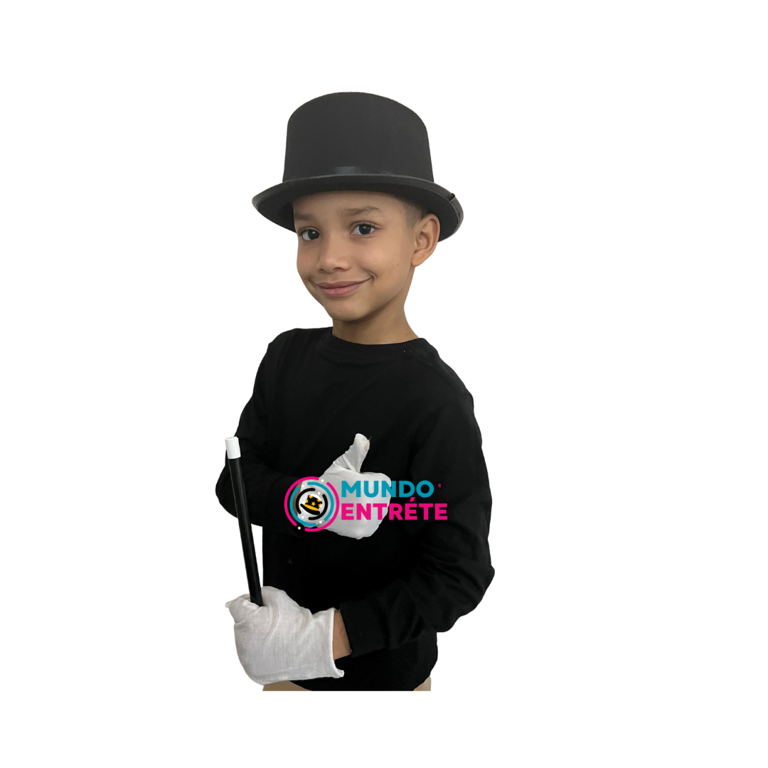 Sombrero De Mago + Varita + Guantes Para Niños