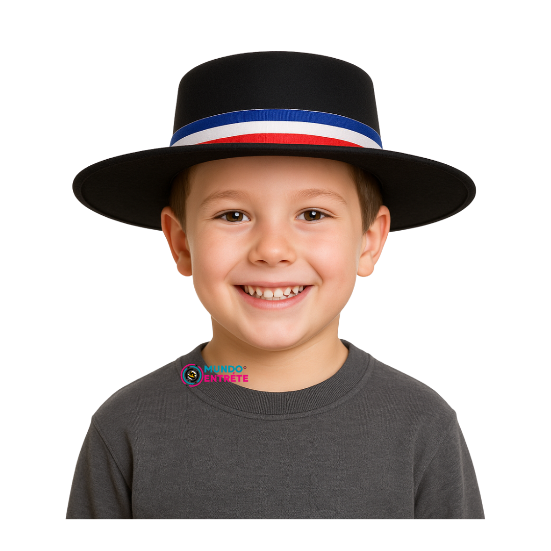 Sombrero Huaso Niño Fiestas Patrias - Cinta Roja/Azul/Blanco